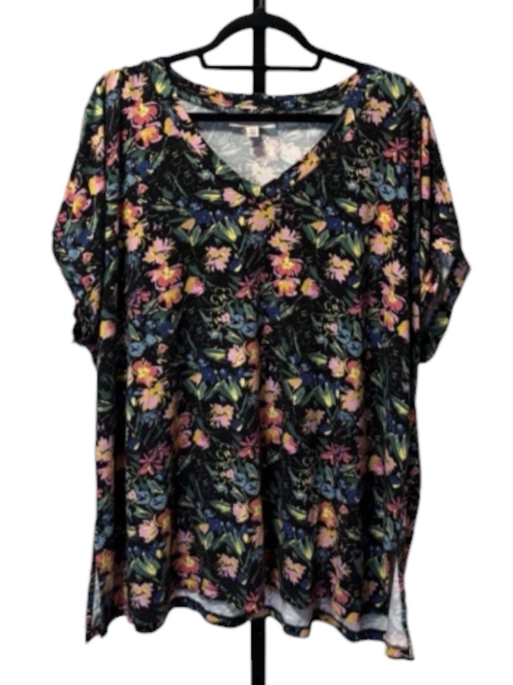 Philosophy Black Floral V-Neck Tunic with Multicolor Blooms